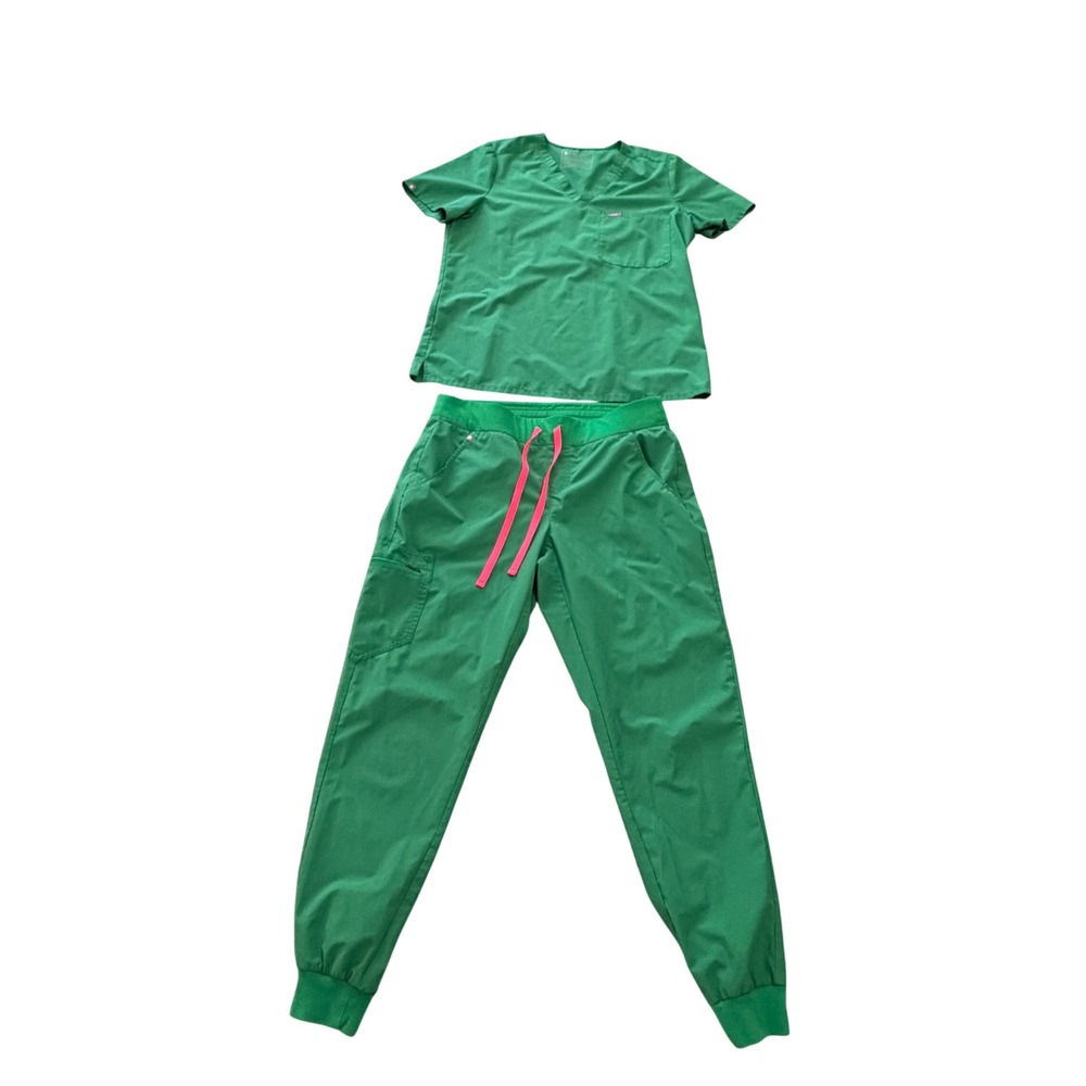 FIGS "Safety Green" Lmtd Ed Scrub Set Green V-Neck Top Jogger Pants sz M Nurse